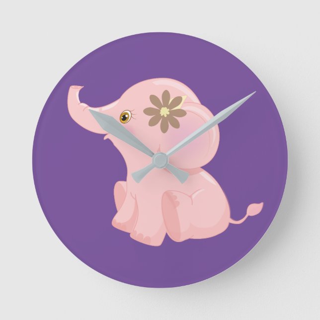 My Baby Pink Elephant Round Clock (Front)