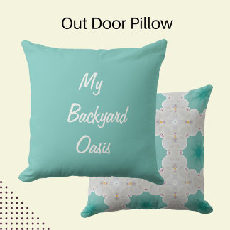 My Backyard Oasis Aqua Blue Background Cushion