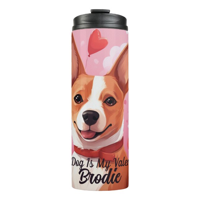 My Basenji Dog Is My Valentine Personalised Name Thermal Tumbler (Front)