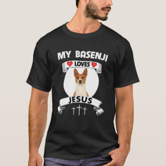 My Basenji Loves Jesus Christian Cute Family Dog M T-Shirt