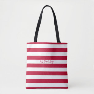 My Beach Bag Red White Stripes All Over Print Tote