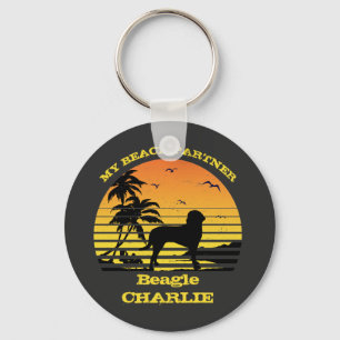 My Beach Partner Sunset Palm tree Beagle Key Ring