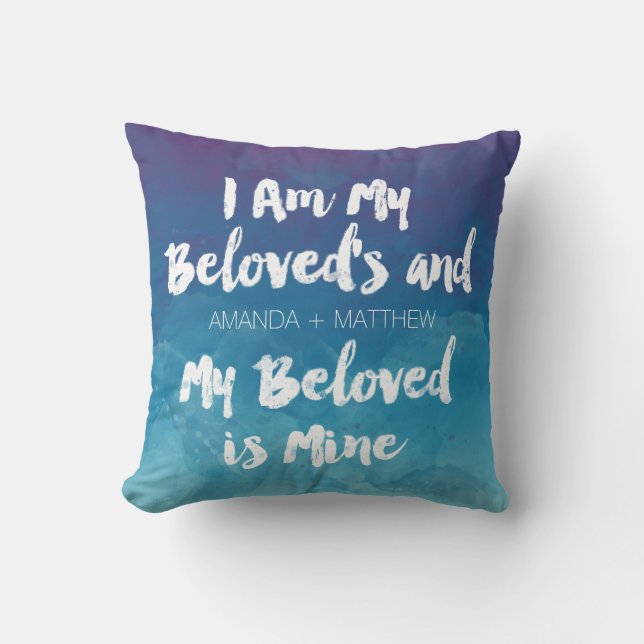 My Beloved Is Mine Blue Watercolor Personalised Cushion (Front)