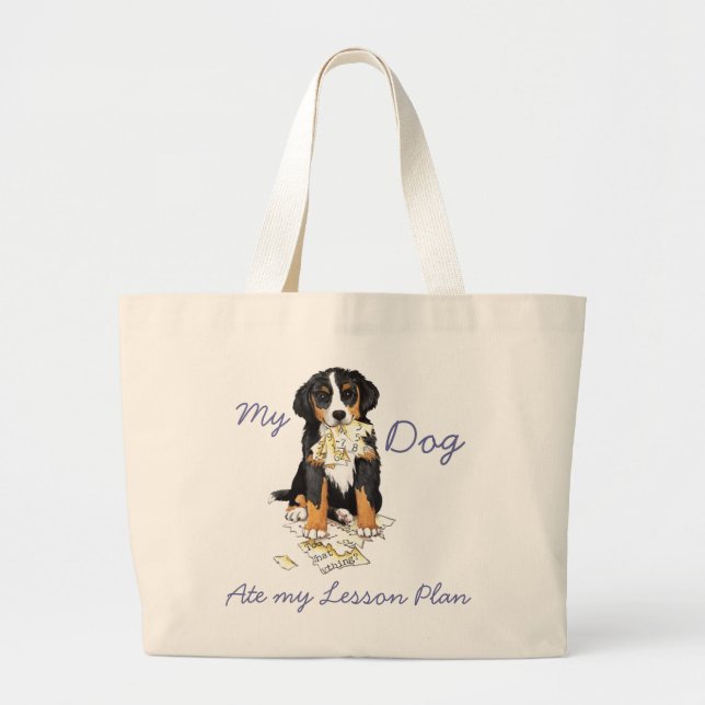 My Berner Ate My Lesson Plan Large Tote Bag (Front)