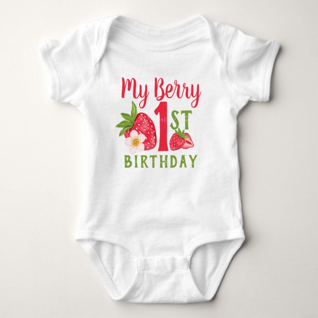 My Berry 1st Birthday Cute Strawberry  Baby Bodysuit (Front)