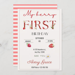 My Berry First Birthday Cute Strawberries Invitation
