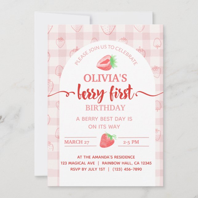 My Berry First Birthday strawberry fruit Invitation (Front)