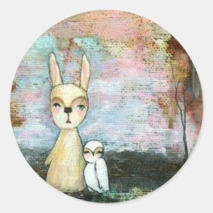 My Best Friend, Baby Rabbit, Baby Owl Abstract Art Classic Round Sticker