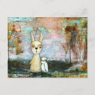 My Best Friend, Baby Rabbit, Baby Owl Abstract Art Postcard