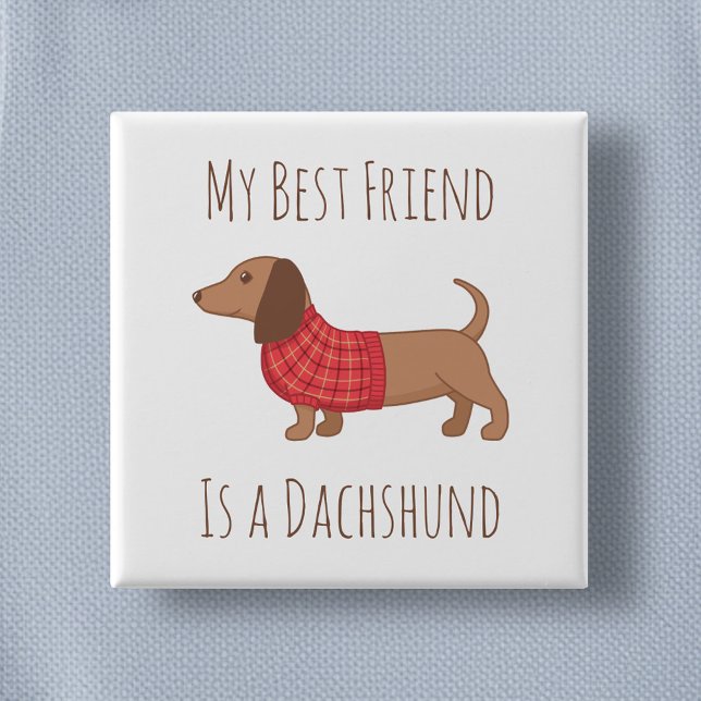 My Best Friend Dachshund Wiener Dog Red Sweater 15 Cm Square Badge (Creator Uploaded)