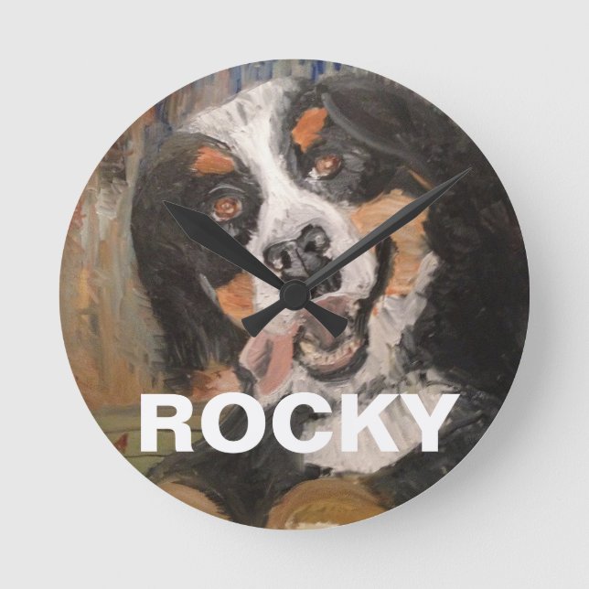 My best friends Dog Rocky, Bernese Mountain Dog Round Clock (Front)