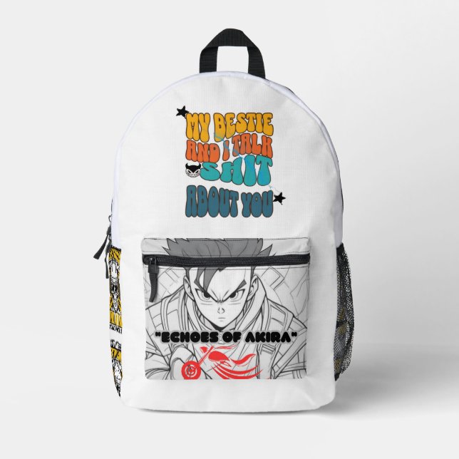 My Bestie and I Talk !!!!! About You' Printed Backpack (Front)
