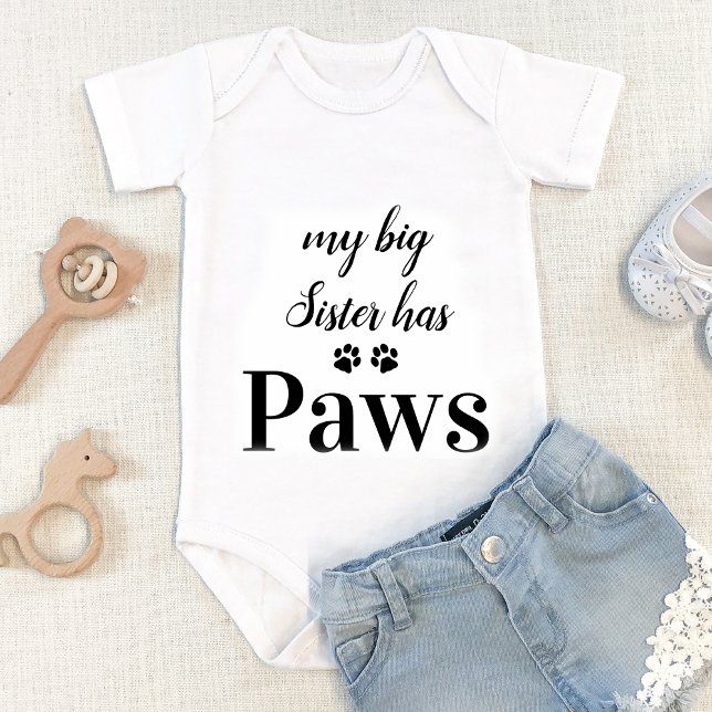My Big Sister Has Paws Dog Lover Baby Baby Bodysuit (Creator Uploaded)