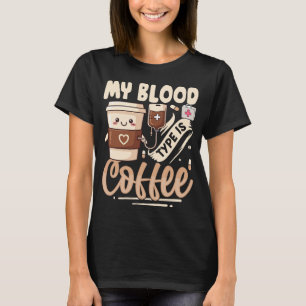My Blood Type Is Coffee – Funny Kawaii Caffeine T-Shirt