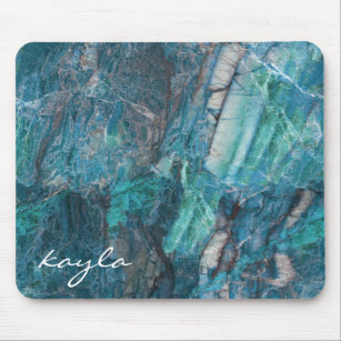 My Blue Heaven Abstract Marble with Monogram Mouse Pad