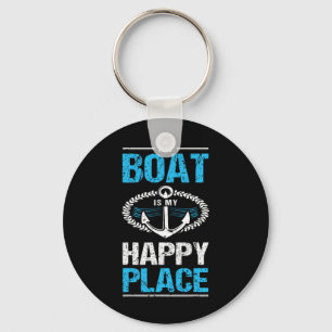 My Boat Is My Happy Place Funny Boat Captain Gifts Key Ring