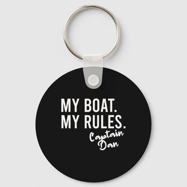 My Boat My Rules Captain Dan Personalised Boating  Key Ring (Front)