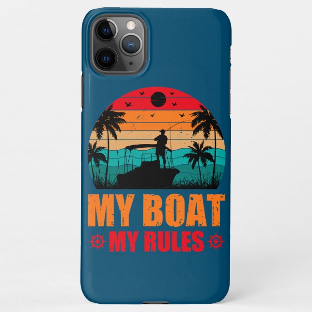 My Boat My Rules Fishing Lovers Sunset Vintage iPhone Case (Back)