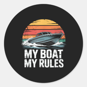 My Boat My Rules Retro Boater Vintage Motor Boatin Classic Round Sticker