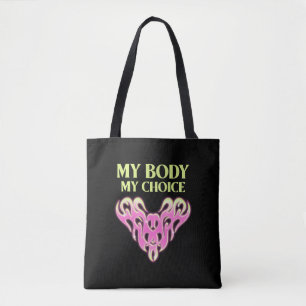 My Body My Choice Pink Heart Women's Rights Black Tote Bag