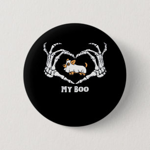 My Boo Chihuahua Costume With Skeleton Heart Hands 6 Cm Round Badge