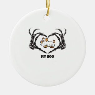 My Boo Chihuahua Costume With Skeleton Heart Hands Ceramic Ornament