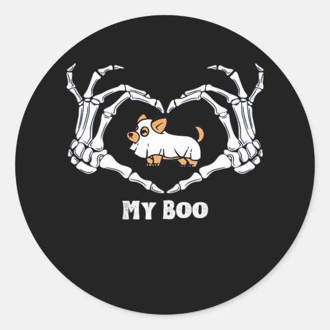 My Boo Chihuahua Costume With Skeleton Heart Hands Classic Round Sticker (Front)