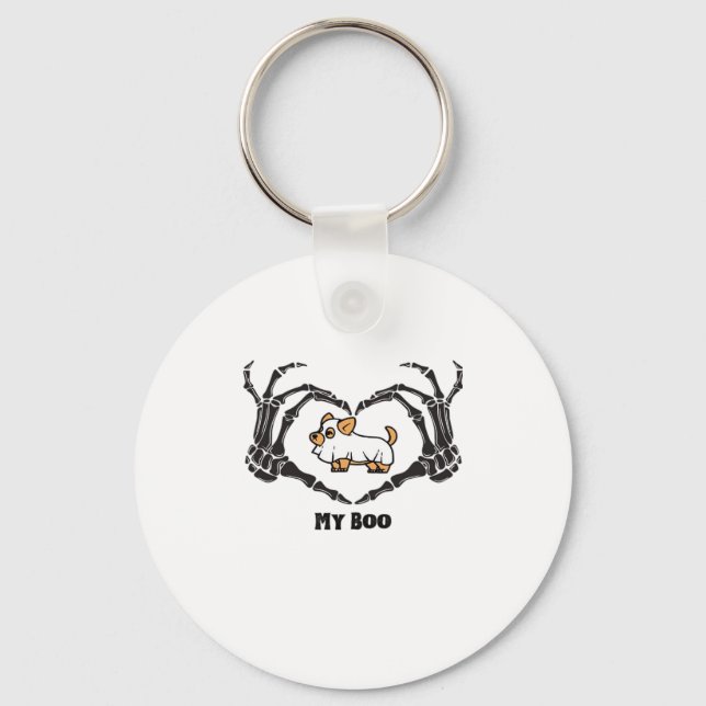 My Boo Chihuahua Costume With Skeleton Heart Hands Key Ring (Front)