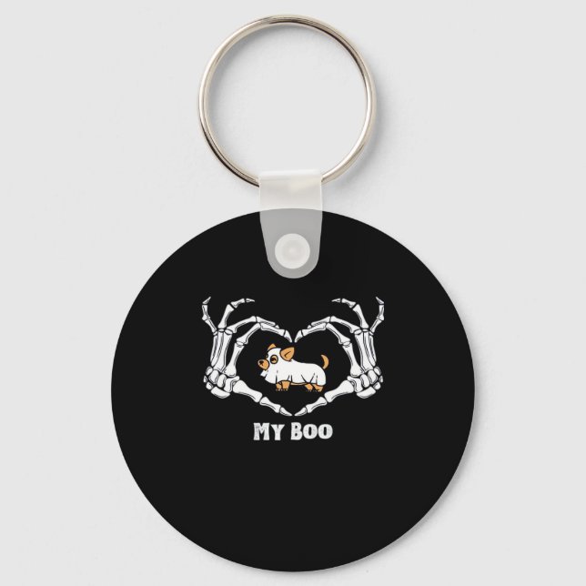 My Boo Chihuahua Costume With Skeleton Heart Hands Key Ring (Front)