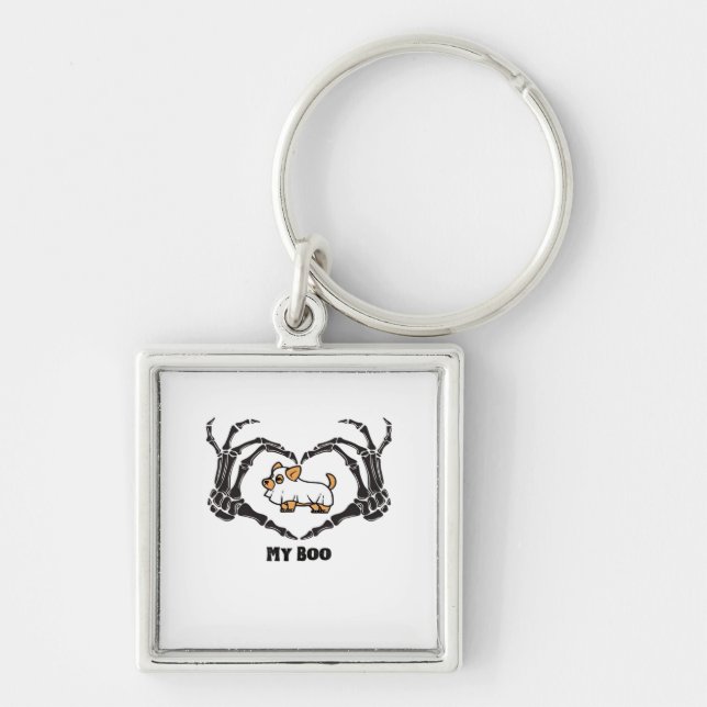 My Boo Chihuahua Costume With Skeleton Heart Hands Key Ring (Front)
