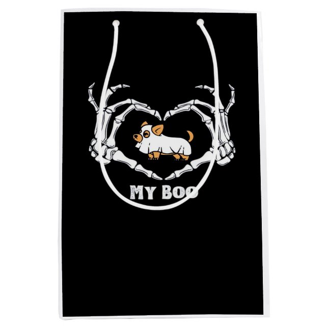 My Boo Chihuahua Costume With Skeleton Heart Hands Medium Gift Bag (Front)