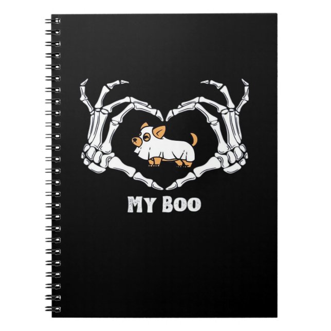 My Boo Chihuahua Costume With Skeleton Heart Hands Notebook (Front)
