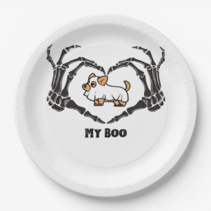My Boo Chihuahua Costume With Skeleton Heart Hands Paper Plate