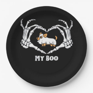 My Boo Chihuahua Costume With Skeleton Heart Hands Paper Plate