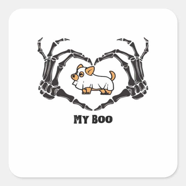 My Boo Chihuahua Costume With Skeleton Heart Hands Square Sticker (Front)