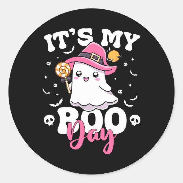 My Boo Day Cute Halloween Birthday Ghost Boy Girl  Classic Round Sticker (Front)
