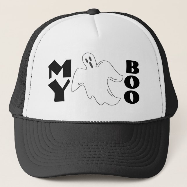 My Boo Spooky Ghost Funny Halloween Boyfriend Trucker Hat (Front)
