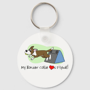 My Border Collie Loves Flyball Keychain (Brown)