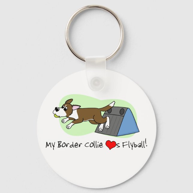 My Border Collie Loves Flyball Keychain (Brown) (Front)