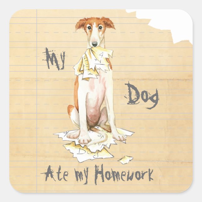 My Borzoi Ate My Homework Square Sticker (Front)