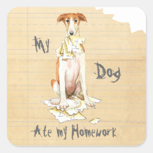 My Borzoi Ate My Homework Square Sticker