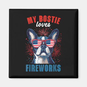 My Boston Terrier Loves Fireworks 4th Of July Dog  Magnet