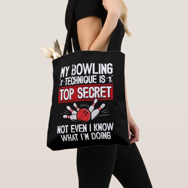 My Bowling Technique Is Top Secret Funny Bowling Tote Bag (Close Up)