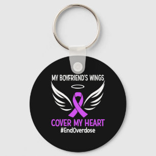 My Boyfriend's Wings Cover My Heart Purple Ribbon  Key Ring