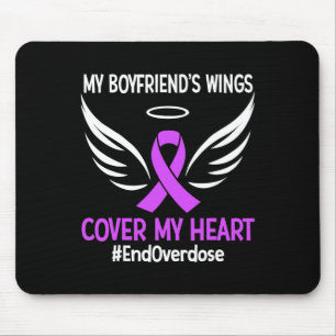 My Boyfriend's Wings Cover My Heart Purple Ribbon Mouse Pad