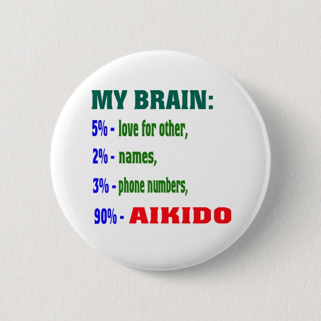 My Brain 90 % Aikido 6 Cm Round Badge (Front)