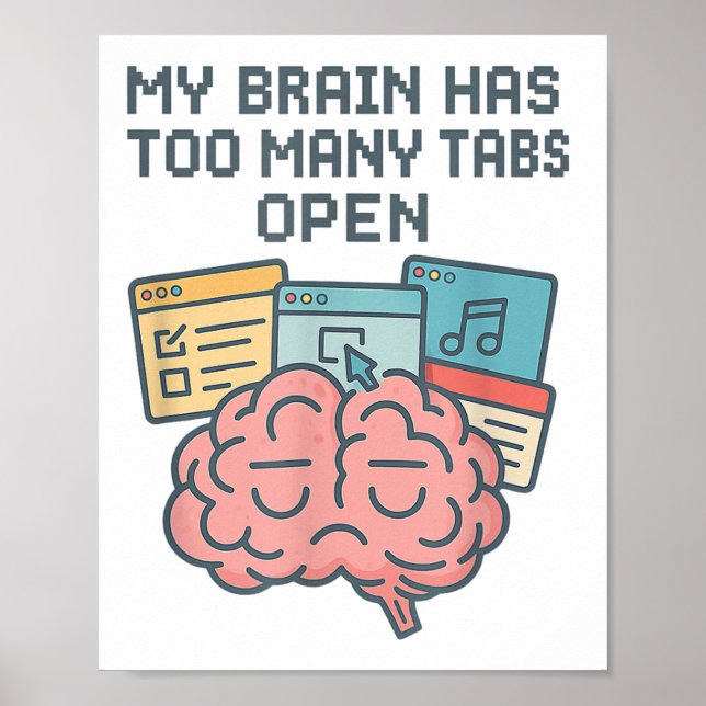 My Brain Has Too Many Tabs Open Adhd Awareness Men Poster (Front)