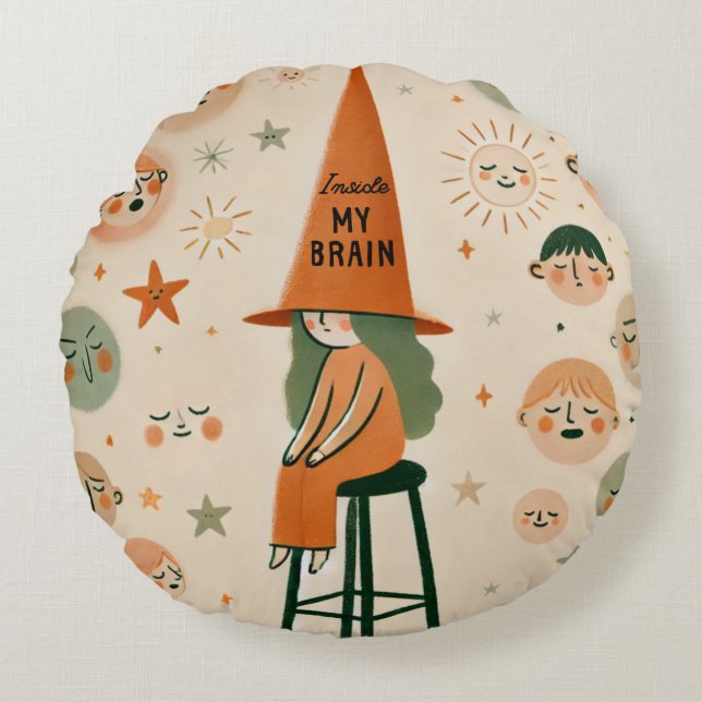 My brain inside illustration  round cushion (Front)