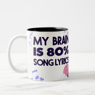 "My Brain Is 80% Song Lyrics" Graphic Two-Tone Coffee Mug