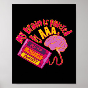 My Brain Is Powered By Aaa Adhd Autism Anxiety  Poster